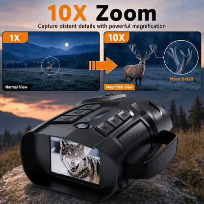 Jumelles de vision nocturne 2K Ultra HD – Jumelles infrarouges avec écran IPS, batterie rechargeable, zoom 10X, portée de 800 mètres, pour la chasse, le camping et la surveillance de sécurité, cadeau pour hommes