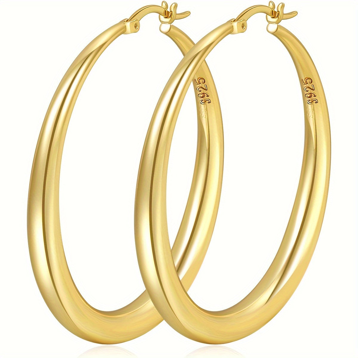 Grandes créoles en argent sterling S925 pour femme – Créoles épaisses, légères et hypoallergéniques, disponibles en or et argent, tailles multiples 35 mm, 40 mm, 50 mm, 70 mm, bijoux élégants pour le quotidien et les cadeaux