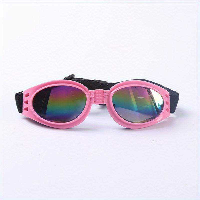 Lunettes de soleil pliables pour chien avec sangle réglable - Lunettes de protection étanches anti-UV pour activités en extérieur et aquatiques, protection oculaire élégante pour chiens de petite, moyenne et grande taille