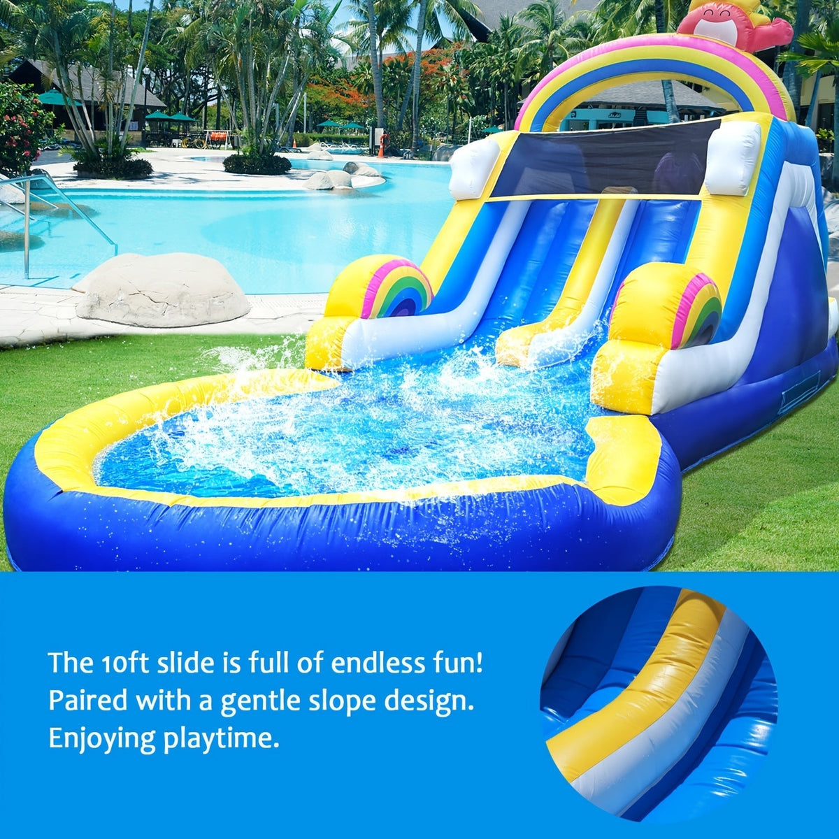 Toboggan aquatique gonflable de 24,5 pi avec soufflerie, toboggan aquatique d'extérieur en PVC de qualité commerciale 24,5x11x12 pi pour enfants et adultes, toboggan pour fête de piscine estivale dans le jardin - robuste, installation facile