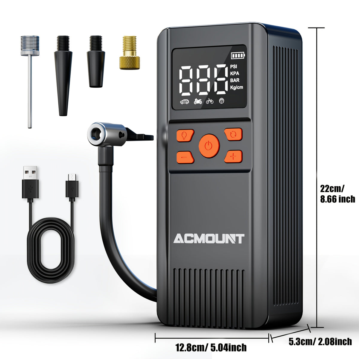 Compresseur d'air portable sans fil 150 PSI – Gonflage 2x plus rapide, manomètre numérique, éclairage LED pour voiture, vélo, moto et ballon, pompe à air automatique rechargeable