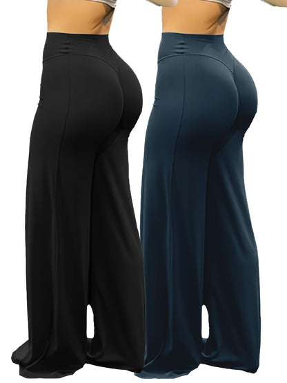 Pantalon de yoga large à taille haute, hautement élastique et offrant une couvrance totale - Legging évasé grande taille pour le sport, le fitness, l'entraînement et le quotidien, toutes saisons, S-XL