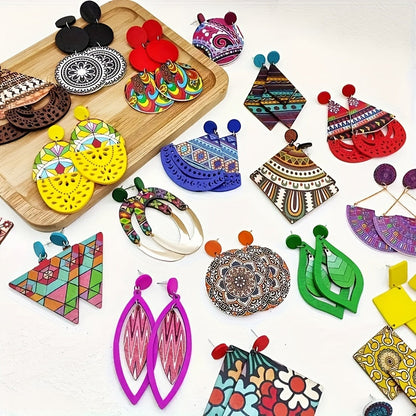 Lot de 10/20 paires de boucles d'oreilles bohèmes vintage – Assortiment de boucles d'oreilles pour femmes à imprimés floraux, bijoux de mode bohèmes pour fêtes et usage quotidien, cadeau idéal pour femmes et filles