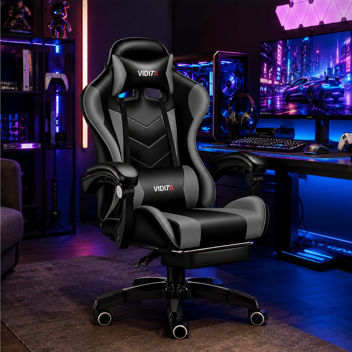 Chaise de bureau gaming ergonomique style course avec soutien lombaire, dossier haut réglable pour adultes et adolescents, fauteuil inclinable pour ordinateur PC
