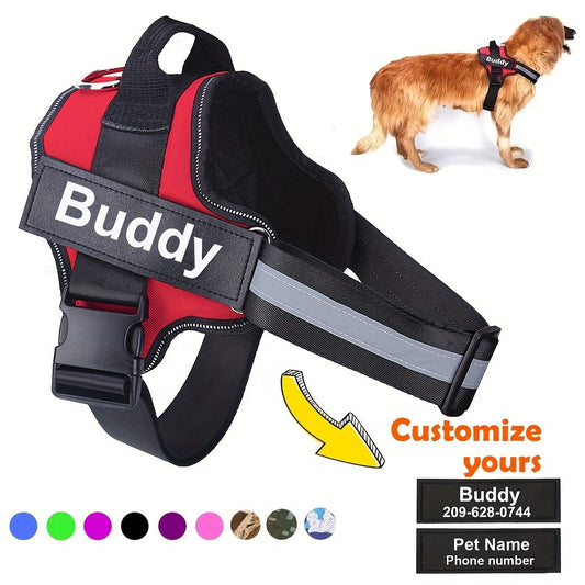 Harnais anti-traction personnalisé pour chien – Gilet réfléchissant et respirant avec nom personnalisable pour chiens de petite taille à XXL, gilet de promenade et d'entraînement disponible en 12 coloris, dont drapeau américain et camouflage