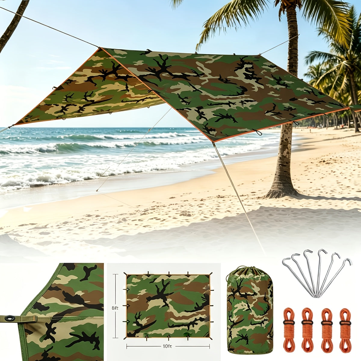 Toile de tente de camping avec protection UV et support en alliage – Abri pliable et portable pour 4 personnes pour randonnée, camping, jardin et survie en plein air | Auvent de camping toutes saisons