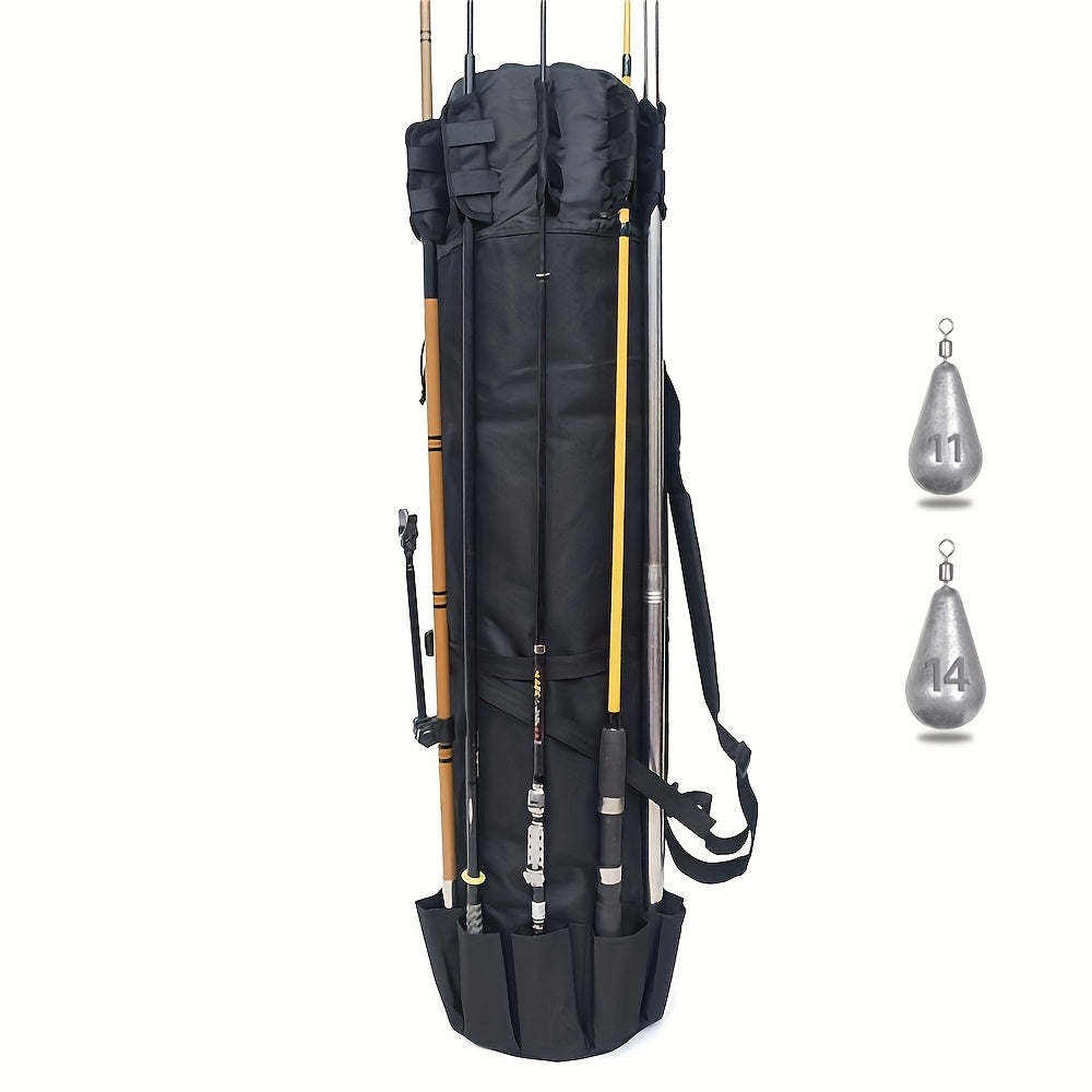 Fishing Rod Bag Large Capacity Folding Durable Fishing Gear Carrier Bag Multifunctional Rod Holder Case with Two Lead Weights Fits Multiple Rods Tackle Organizer for Freshwater Saltwater Fishing