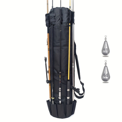 Fishing Rod Bag Large Capacity Folding Durable Fishing Gear Carrier Bag Multifunctional Rod Holder Case with Two Lead Weights Fits Multiple Rods Tackle Organizer for Freshwater Saltwater Fishing