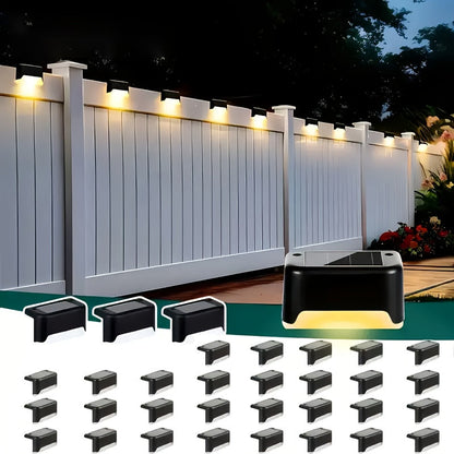 Lampes solaires LED pour terrasse, escaliers et marches d'extérieur, allumage/extinction automatique, 12 heures d'éclairage blanc chaud pour clôture, allée, patio, balcon et jardin – ABS résistant aux intempéries, lot de 8, 16 ou 32 – Aucun câblage requis