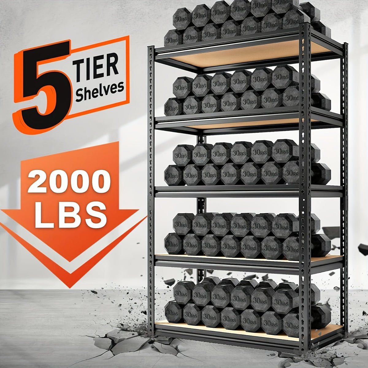 Étagère de rangement robuste en métal 72 pouces, 5 niveaux réglables, capacité de 3000 lb, en acier au carbone pour garage, sous-sol, entrepôt, garde-manger et bureau