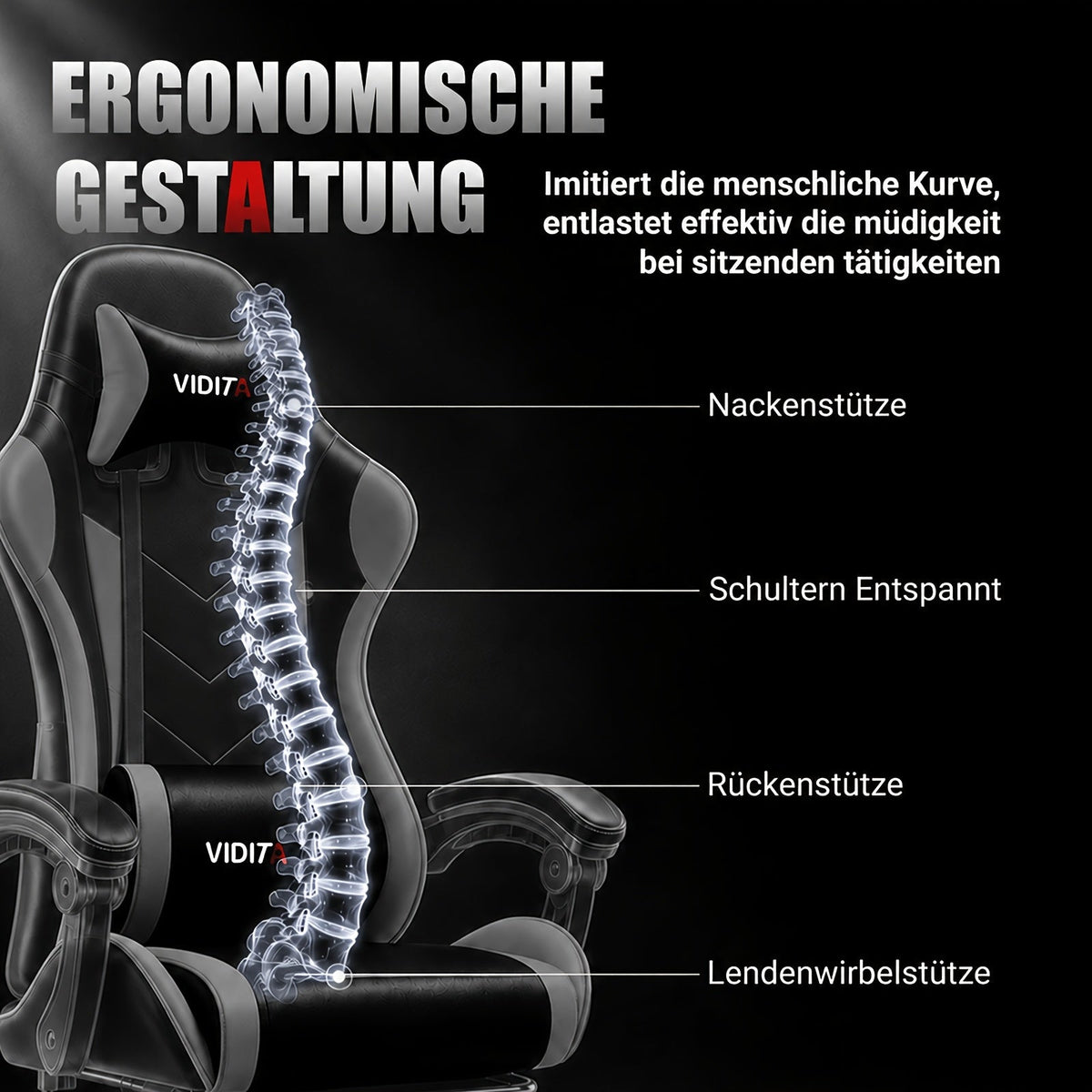 Chaise de bureau gaming ergonomique style course avec soutien lombaire, dossier haut réglable pour adultes et adolescents, fauteuil inclinable pour ordinateur PC