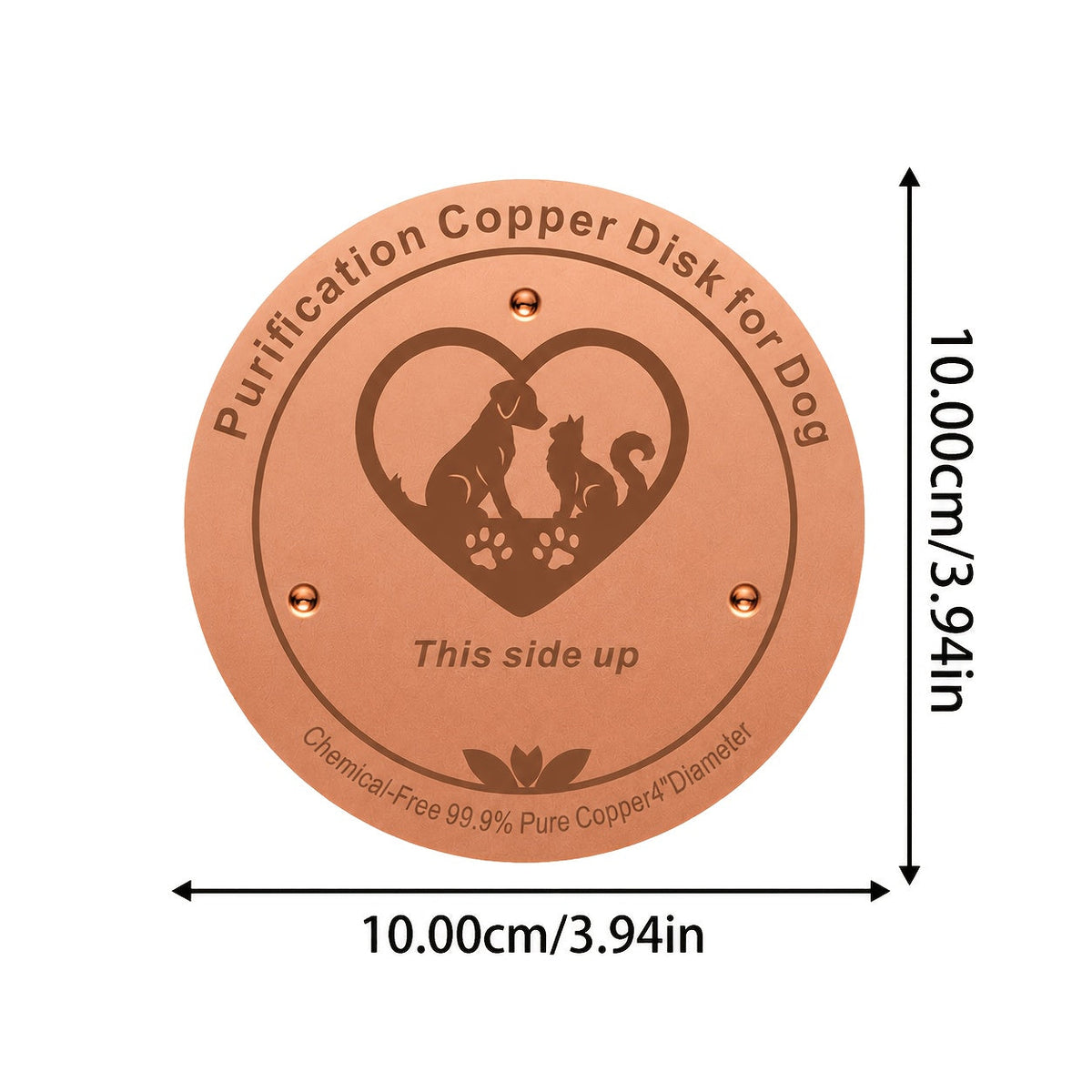 Disque de purification pour gamelle de chien en cuivre pur 10 cm - Insert de bol en cuivre réutilisable pour la purification de l'eau des chiens et animaux de compagnie - Accessoire naturel de nettoyage de l'eau sans pile pour gamelles de chien