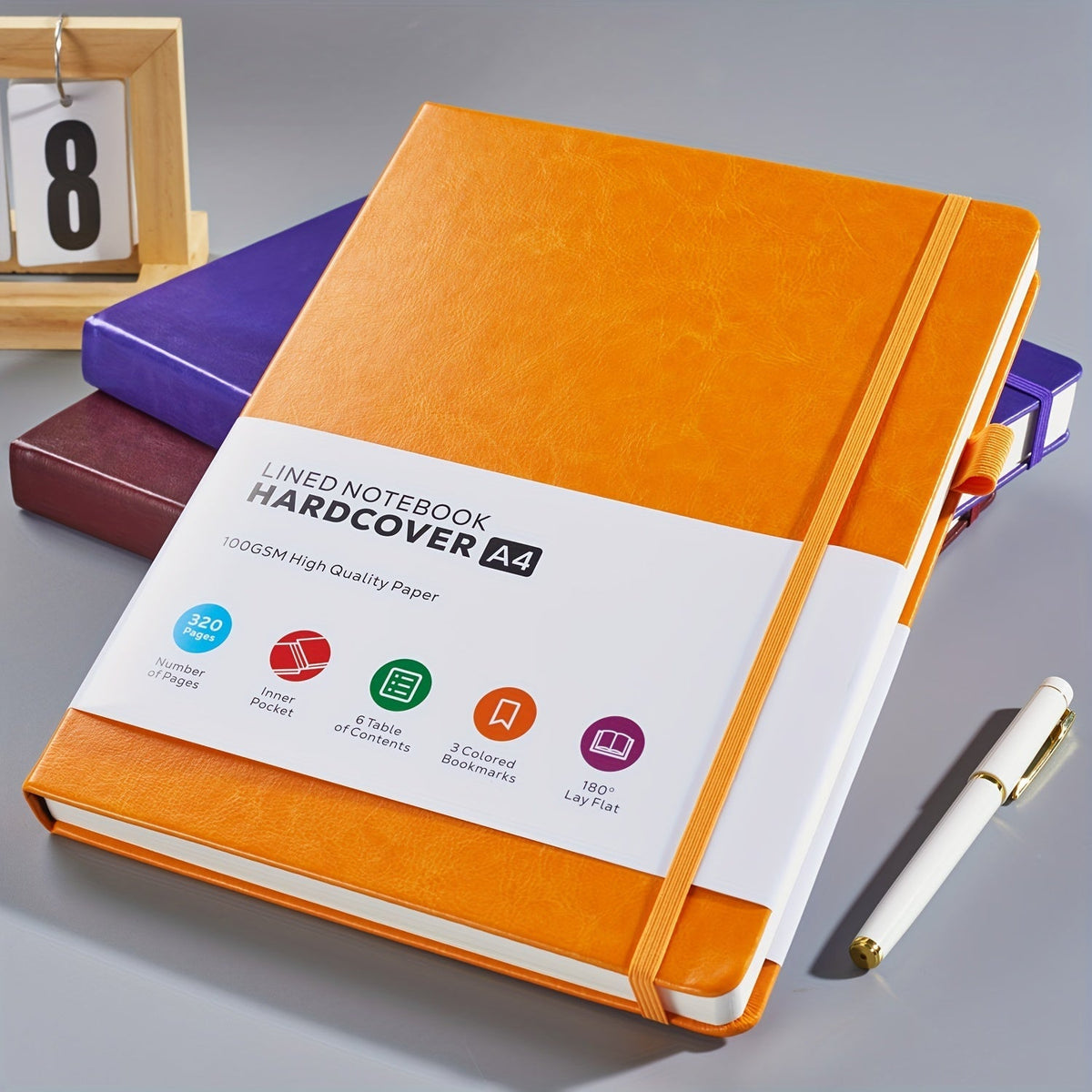 Carnet à couverture rigide A4 320 pages – Grand journal en cuir ligné pour femmes et hommes, papier épais 100 g/m², carnet ligné 21,6 x 28 cm pour le travail, l'école, les études, l'écriture et les affaires, 6 couleurs