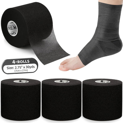 Bande de mousse protectrice (sous-bandage) OK TAPE pour le sport, 4 rouleaux - Protection pour chevilles, poignets, mains et genoux, 7 cm x 27,5 m par rouleau