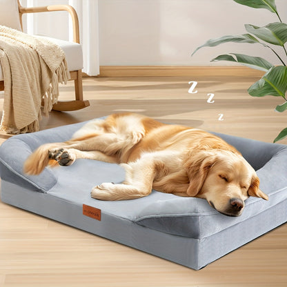 Canapé-lit pour chien extra large, 100 % mousse de soutien, traversin sur 4 côtés, housse amovible et lavable, fond antidérapant, soutien articulaire, lit pour animal de compagnie doux et chaud, gris, M L XL XXL, toutes races