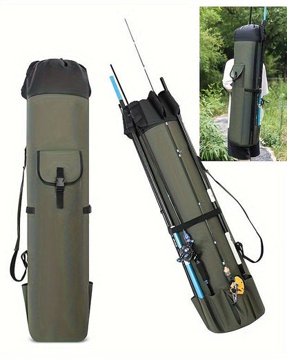 Fishing Rod Bag Large Capacity Folding Durable Fishing Gear Carrier Bag Multifunctional Rod Holder Case with Two Lead Weights Fits Multiple Rods Tackle Organizer for Freshwater Saltwater Fishing