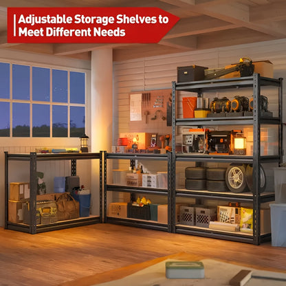Étagère métallique robuste à 5 niveaux, capacité de 2000 lb, support de rangement pour garage | Étagère en acier réglable de 72 po et 60 po de hauteur pour garage, sous-sol, garde-manger, placard, buanderie – Noir
