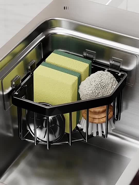 Organisateur d'évier de cuisine en acier inoxydable – Égouttoir à suspendre au robinet, porte-éponge gain de place pour éponge, brosse, torchon et éponges à récurer, résistant à la rouille, organisateur de comptoir de cuisine et de salle de bain
