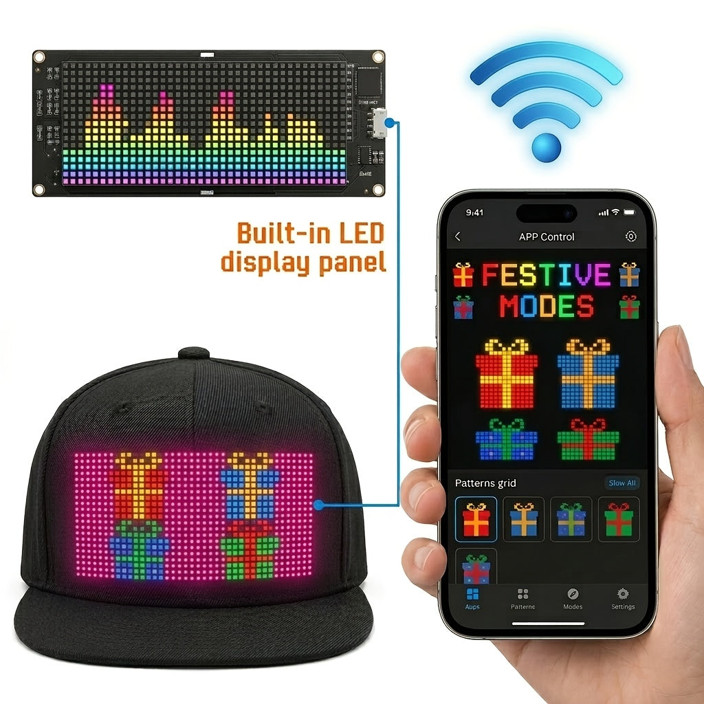 Casquette LED programmable contrôlée par application avec texte défilant et animation, casquette lumineuse unisexe réglable, intelligente, pour fête, mariage, Saint-Valentin, carnaval, festival, hommes et femmes