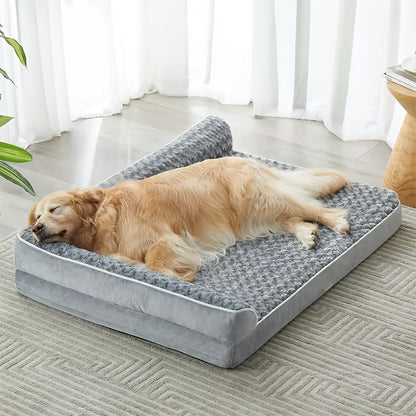 Canapé-lit pour grand chien en forme de L – Canapé pour animaux en tissu tricolore avec housse amovible et base antidérapante, lit orthopédique pour un sommeil profond, pour chiens de grande et moyenne taille