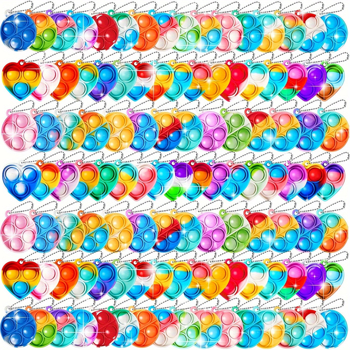 Lot de porte-clés sensoriels anti-stress pour enfants - 24 / 50 / 90 pièces, porte-clés multicolores avec attache, cadeaux d'invités, prix pour anniversaires, récompenses scolaires et surprises pour sacs de friandises d'Halloween