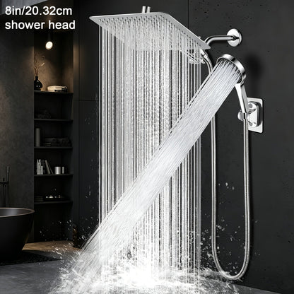 Combiné douche de tête haute pression et douchette à main, bras d'extension de 11 pouces, 9 réglages, anti-fuite, hauteur réglable, chrome noir mat