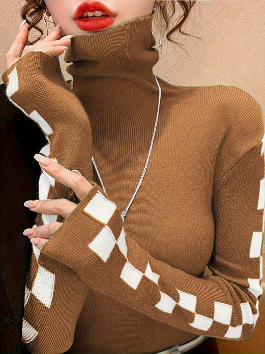 Pull col montant ajusté pour femme – Haut sous-pull à col roulé pour l'automne, l'hiver et les superpositions au quotidien