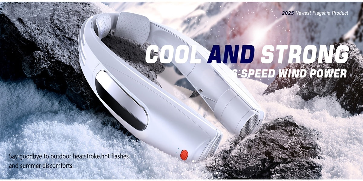 Ventilateur de cou portable mains libres, ventilateur personnel rechargeable par USB 3000 mAh, 6 vitesses réglables, ventilateur de refroidissement sans pales pour la maison, le bureau, le camping en plein air, les voyages – Noir et blanc