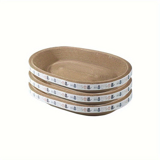 Griffoir ovale pour chat et lit de repos – Lot de 3 griffoirs en carton durable avec espace de repos, 3 tailles S/M/L pour chats et chatons d'intérieur, design plat peu encombrant