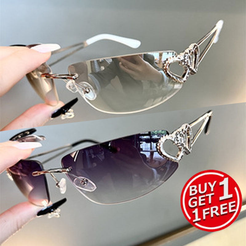 Lot de 2 paires de lunettes de soleil rétro Y2K sans monture à verres miroir pour couples – Lunettes esthétiques à verres dégradés assortis pour le quotidien, les séances photo, les festivals et les cadeaux, disponibles en 6 combinaisons de couleurs