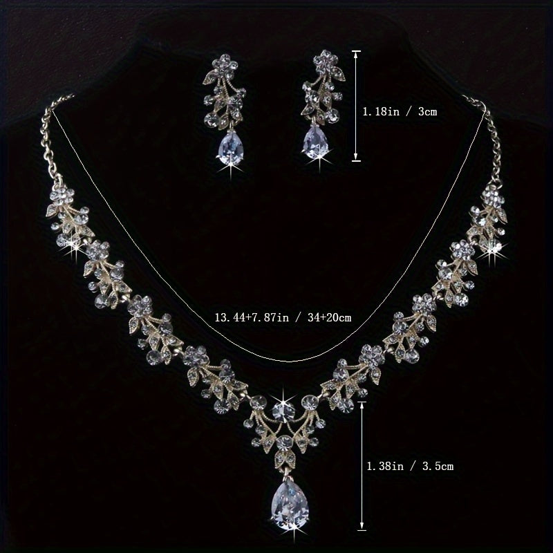 Parure collier et boucles d'oreilles strass pour mariée – Alliage de zinc plaqué argent et or avec incrustation de verre, bijoux de mariage élégants pour mariées, demoiselles d'honneur, banquets et soirées habillées