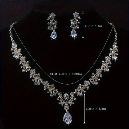 Parure collier et boucles d'oreilles strass pour mariée – Alliage de zinc plaqué argent et or avec incrustation de verre, bijoux de mariage élégants pour mariées, demoiselles d'honneur, banquets et soirées habillées