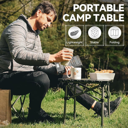 Table de camping pliante portable, table d'extérieur légère et rétractable avec sac de transport, pieds robustes, grande surface plane pour pique-nique, barbecue, plage, randonnée, hayon, design compact et durable, tailles L et XL