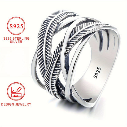 Bague plume en argent sterling 925, style vintage hip-hop, anneau croix infini, bijoux fantaisie pour femmes et hommes, tailles 6 7 8 9 10, pour un usage quotidien, idée cadeau