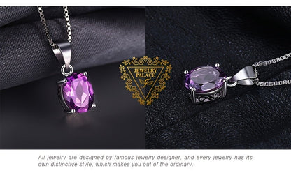 925 Sterling Silver Natural Gemstone Oval Cut Pendant Necklace for Women – Amethyst Citrine Garnet Peridot Topaz Multi-Faceted Fine Jewelry, Elegant Dating Daily Gift for Girls