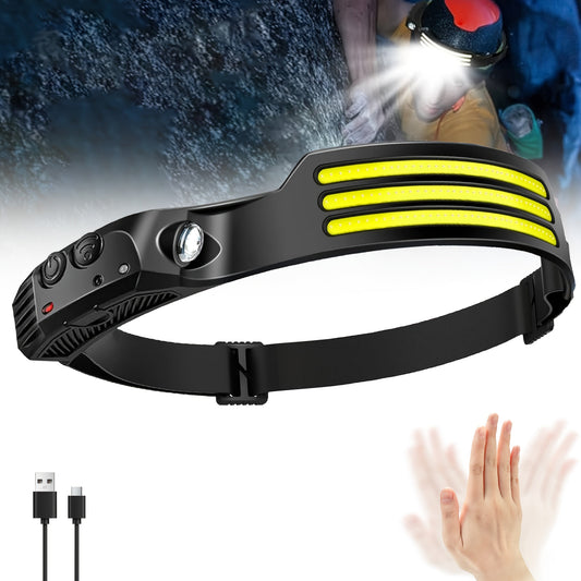 Lampe frontale LED à détecteur de mouvement, rechargeable par USB, étanche IP54 – Lampe frontale ultra-lumineuse à 5 modes pour le camping, la randonnée, la course à pied, la pêche et les activités de plein air