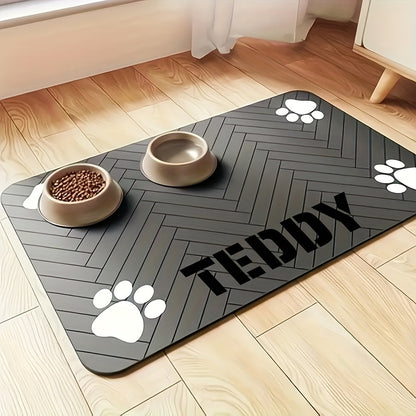 Tapis de gamelle personnalisé pour animal de compagnie – Grand tapis antidérapant, absorbant et à séchage rapide pour chien et chat, set de table imperméable style nordique pour nourriture et eau, cadeau personnalisé pour chien et chat