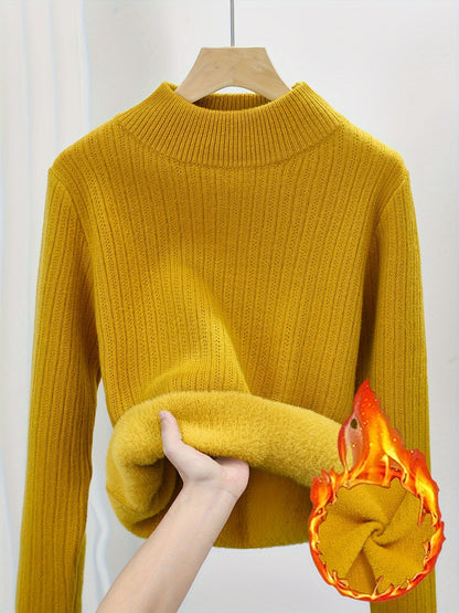 Pull col roulé doublé polaire pour femme, épais et chaud - Pull en maille sans couture à col semi-montant, haut à porter en sous-couche pour l'automne et l'hiver, 11 couleurs, S-XL