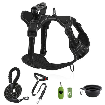 Ensemble harnais anti-traction et laisse 6-en-1 pour chien – Gilet réfléchissant en tissu Oxford sans étranglement avec double attache de laisse et poignée de contrôle facile pour chiens petits, moyens et grands, 5 couleurs, du XS au XL