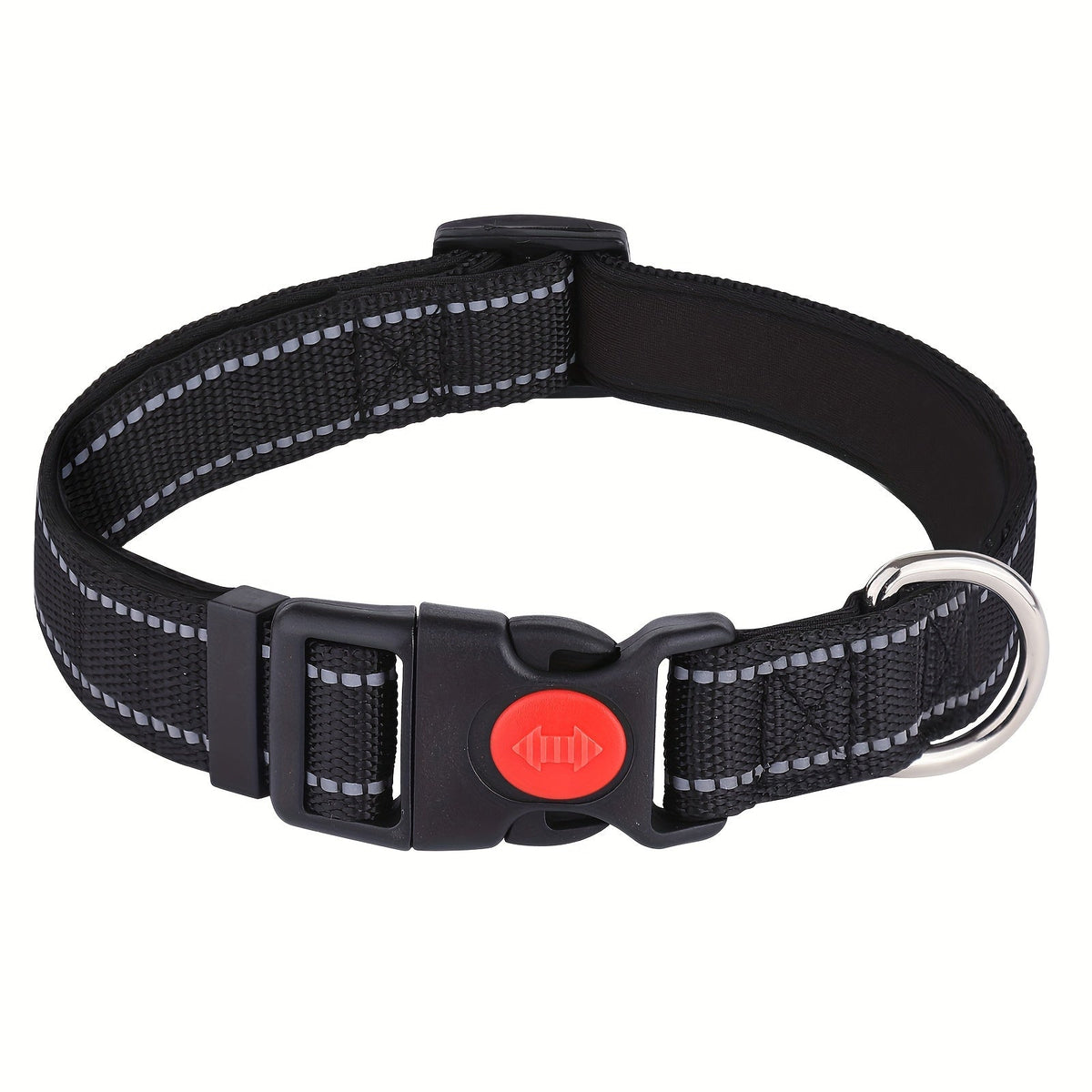 Collier pour chien réfléchissant avec boucle de sécurité verrouillable - Collier pour animal en nylon respirant, rembourré en néoprène doux et réglable pour chiens de petite, moyenne et grande taille, collier de sécurité haute visibilité nocturne