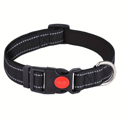 Collier pour chien réfléchissant avec boucle de sécurité verrouillable - Collier pour animal en nylon respirant, rembourré en néoprène doux et réglable pour chiens de petite, moyenne et grande taille, collier de sécurité haute visibilité nocturne