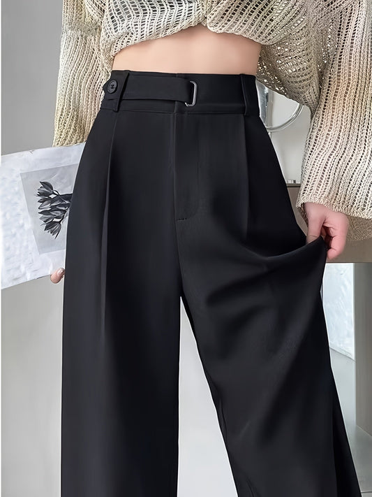 Pantalon de tailleur femme taille haute jambes larges, pantalon droit drapé, pantalon de travail coupe ajustée, sans ceinture, style bureau décontracté, printemps été automne, noir gris abricot champagne blé S-XXL