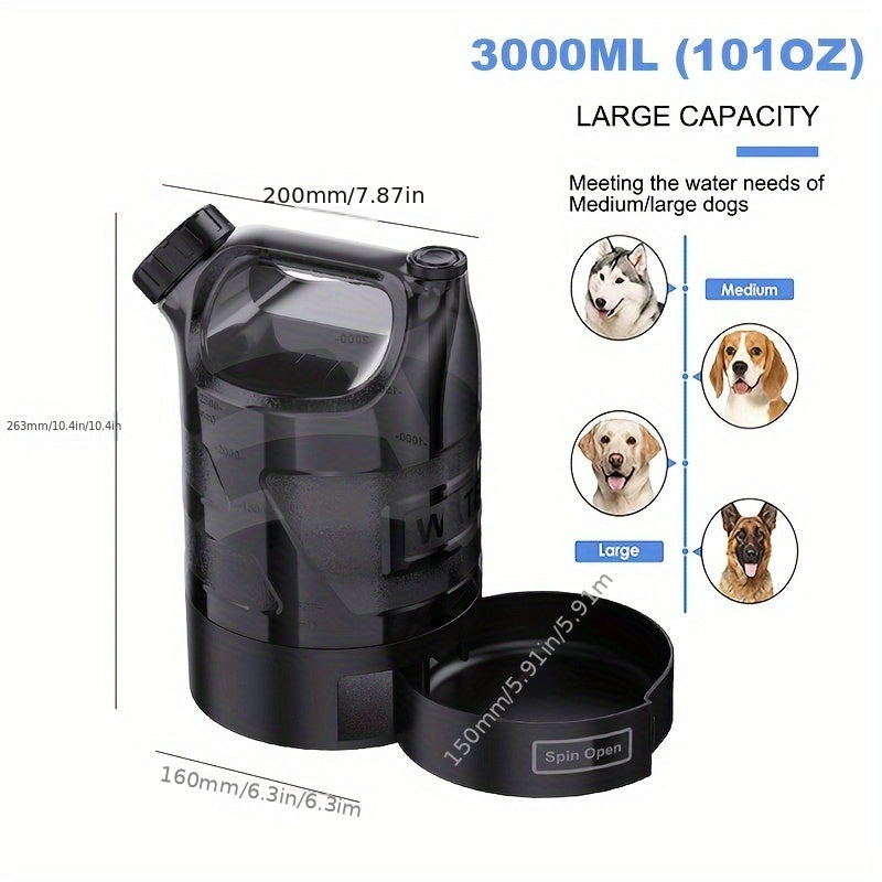 Gourde pour chien 3000 ml avec écuelle rétractable - Distributeur d'eau de voyage portable pour chien pour le camping, la randonnée, la promenade, le parc et la plage - Grande capacité, étanche et sans BPA