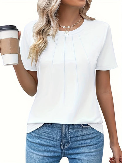 T-shirt décontracté pour femme, couleur unie, col rond, manches courtes, coupe ample et décontractée, micro-extensible, haut d'été léger, lavable en machine, S M L XL XXL