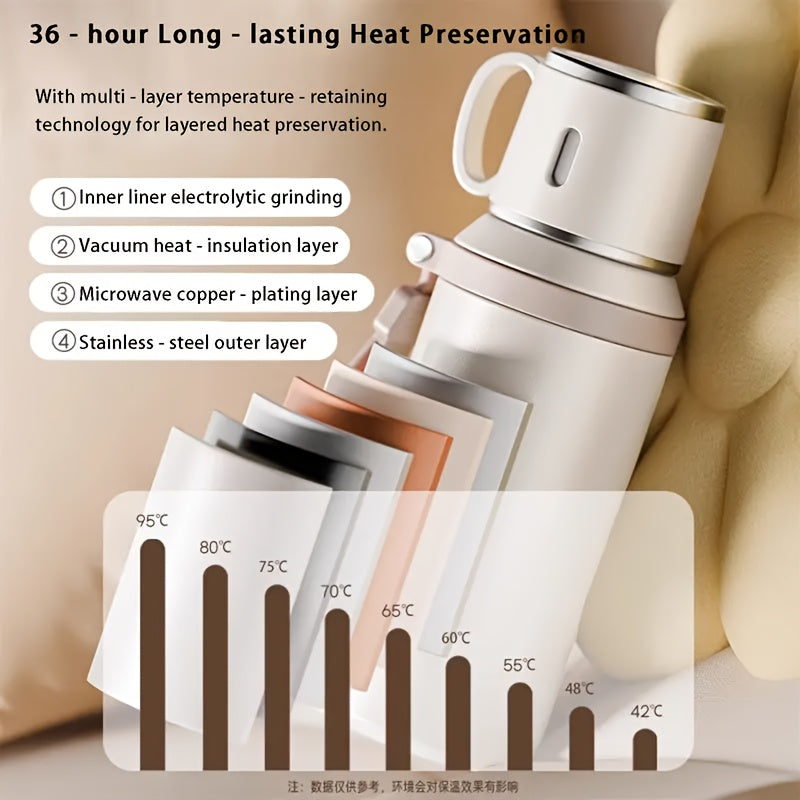Gobelet isotherme en acier inoxydable de 600 ml, double paroi sous vide, couvercle étanche avec poignée, brosse de nettoyage incluse, pour boissons chaudes et froides, voyage, bureau, salle de sport, bouteille d'eau extérieure, 20 oz