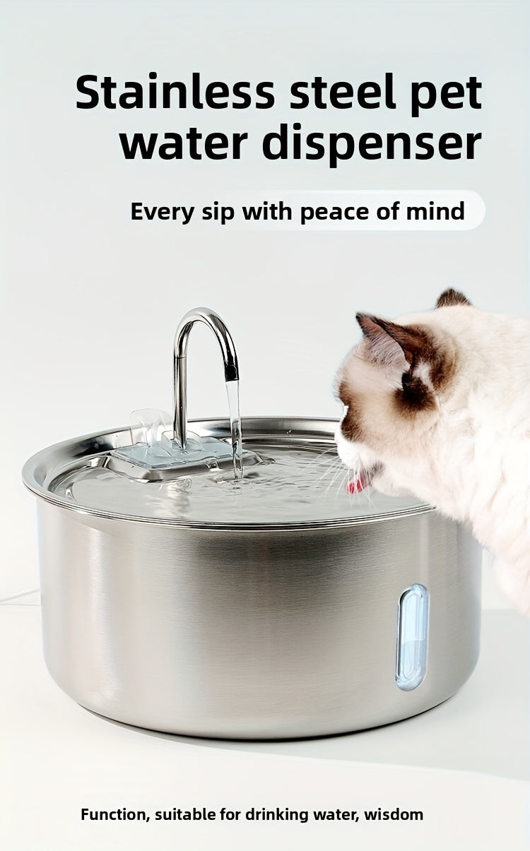 Fontaine à eau pour animaux en acier inoxydable 7 L (236 oz) – Distributeur d'eau automatique pour chats et chiens avec filtres de rechange, alimenté par USB et fenêtre de niveau d'eau – Modèle FT007