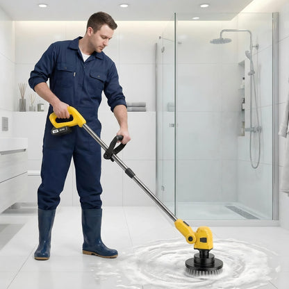 Nettoyeur de sol électrique rotatif sans fil avec manche télescopique - 2 têtes de brosse, 4 patins de lavage, balai rotatif sans fil pour sols de cuisine, salle de bain, balcon et salon