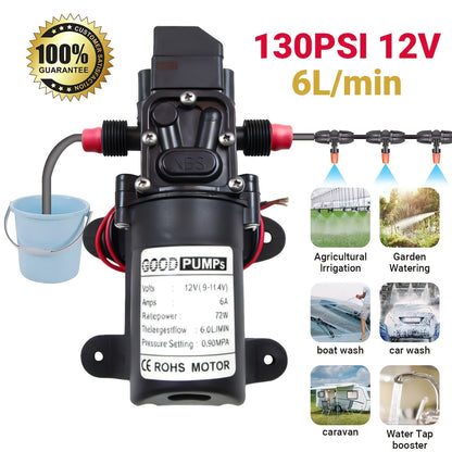 Pompe à eau à diaphragme auto-amorçante 12V 130PSI, pompe électrique portable haute pression pour lavage de voiture, camping-car, caravane, aquarium et pressurisation d'eau - Lot de 1/2/3, ABS durable