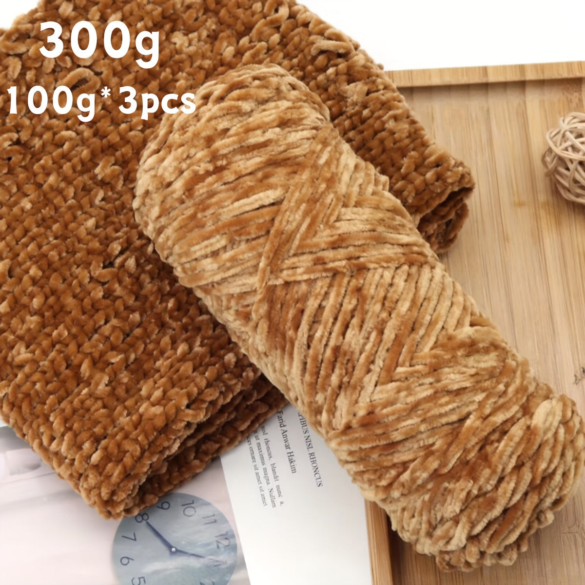 Fil chenille velours, lot de 3 pelotes de 300 g (3 x 100 g), laine douce et épaisse pour tricot et crochet, 47 couleurs, idéal pour débutants, artisanat de luxe pour pulls, écharpes, bonnets, poupées, sacs, amigurumi et projets DIY