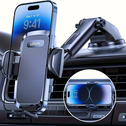3-in-1 Car Phone Holder Suction Cup & Air Vent Mount | 360° Rotation, 6.5"-8.5" Telescopic Arm, 60LB Nano-Gel Suction, Scratch-Proof – Universal Fit for iPhone, Samsung, Google & All 4"-7.2" Phones